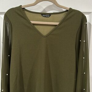 Olive green pearl blouse